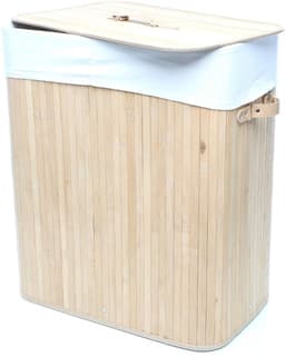 Fabono-Bamboe Wasmand 105 Liter met 2 Vakken – Grote Wassorteerder met Deksel & Linnen Waszakken – Rechthoekige Wasbox met Handgrepen voor Badkamer en Wasruimte — thumbnail 2