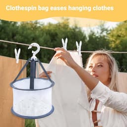 Plastic Wasknijpers - Mini Knijpers - Kleine Kleding Ophangen - Met Opbergmand - 48 Stuks - Wit — thumbnail 3