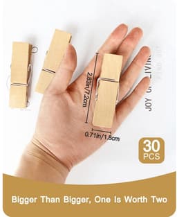 30 stuks - Houten wasknijpers - voor ophangen, buiten en knutselen - stevige en duurzame wasknijpers - 7.2×1.8cm — thumbnail 2