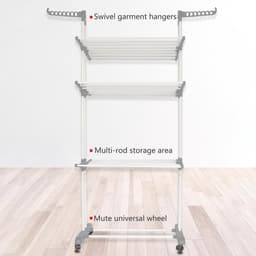 Droogrek - Inklapbaar Wasrek - Droogtoren - Wastoren - Wastoren Staand - Droogrek op Wielen - 40 kilo Draaggewicht - 170 x 74 x 64 cm - Grijs — thumbnail 3