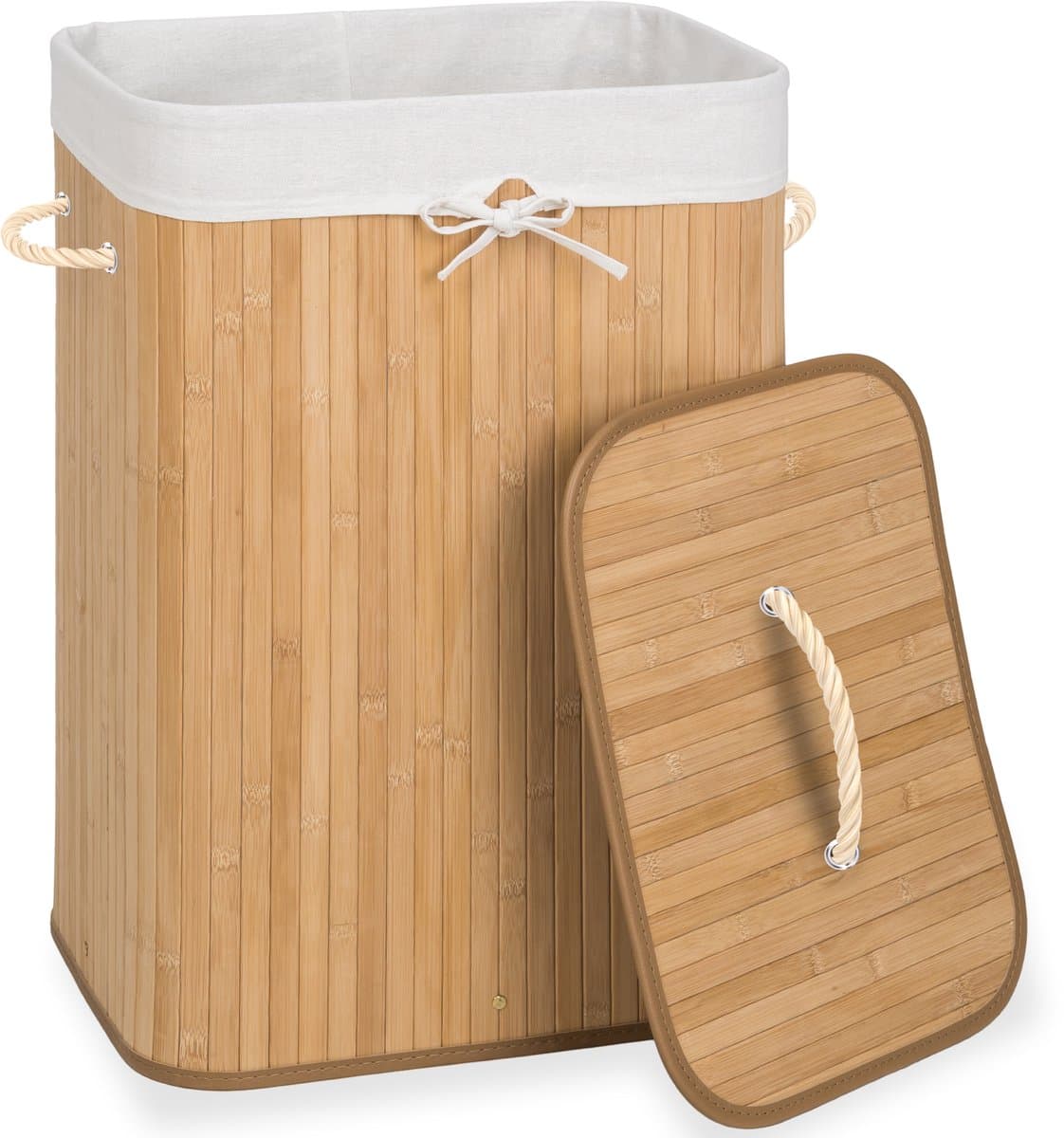 tectake® Robuuste bamboe wasmand - Opvouwbaar met deksel en uitneembare waszak - Verschillende modellen - 72L - Naturel - Rechthoek — afbeelding 1
