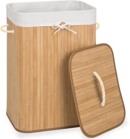 tectake® Robuuste bamboe wasmand - Opvouwbaar met deksel en uitneembare waszak - Verschillende modellen - 72L - Naturel - Rechthoek — thumbnail 1