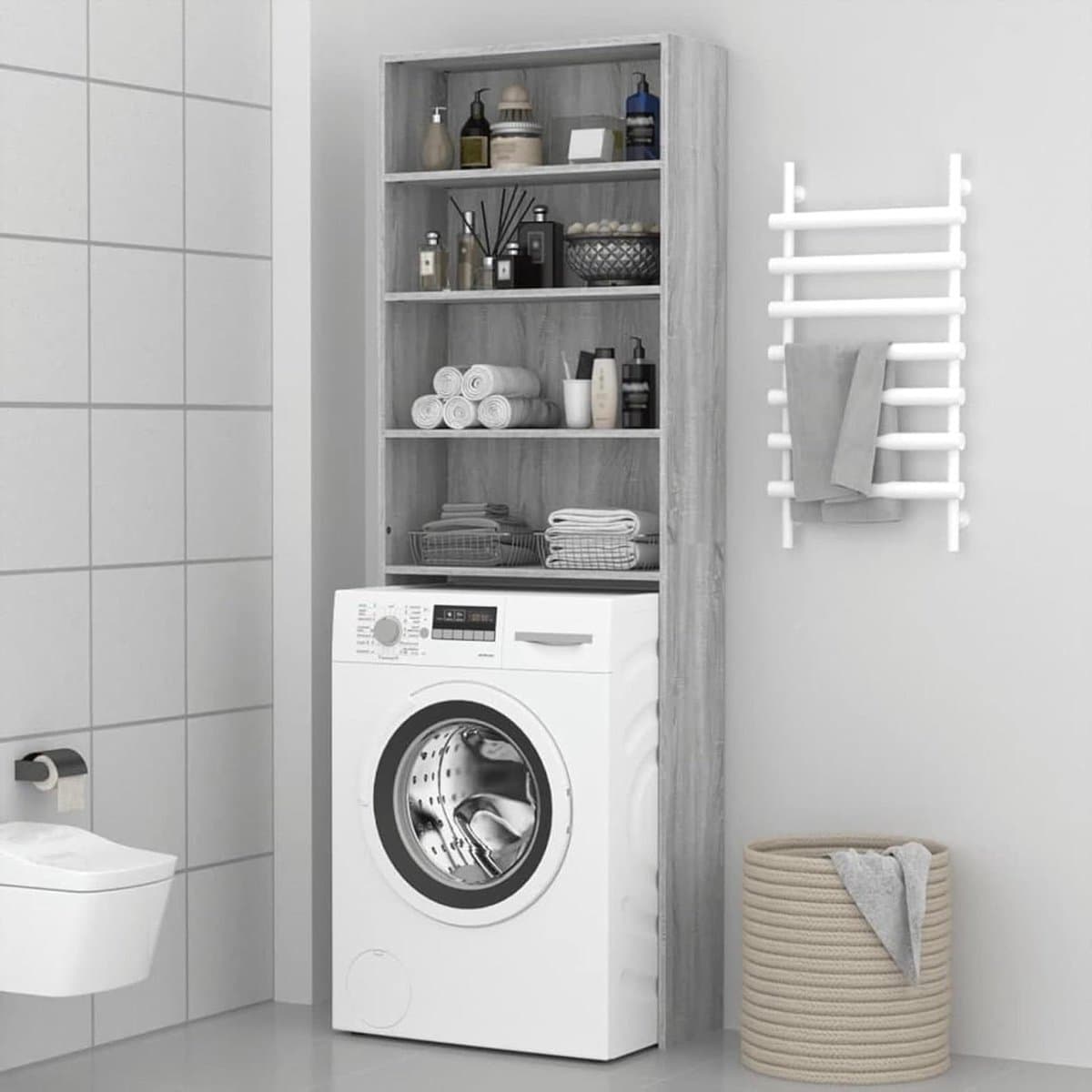 Gecheer Wasmachinekast, grijs, Sonoma 64 x 24 x 190 cm, rek voor wasmachine, ruimtebesparend, kast boven wasmachine, rek voor toilet, P815952 — afbeelding 1