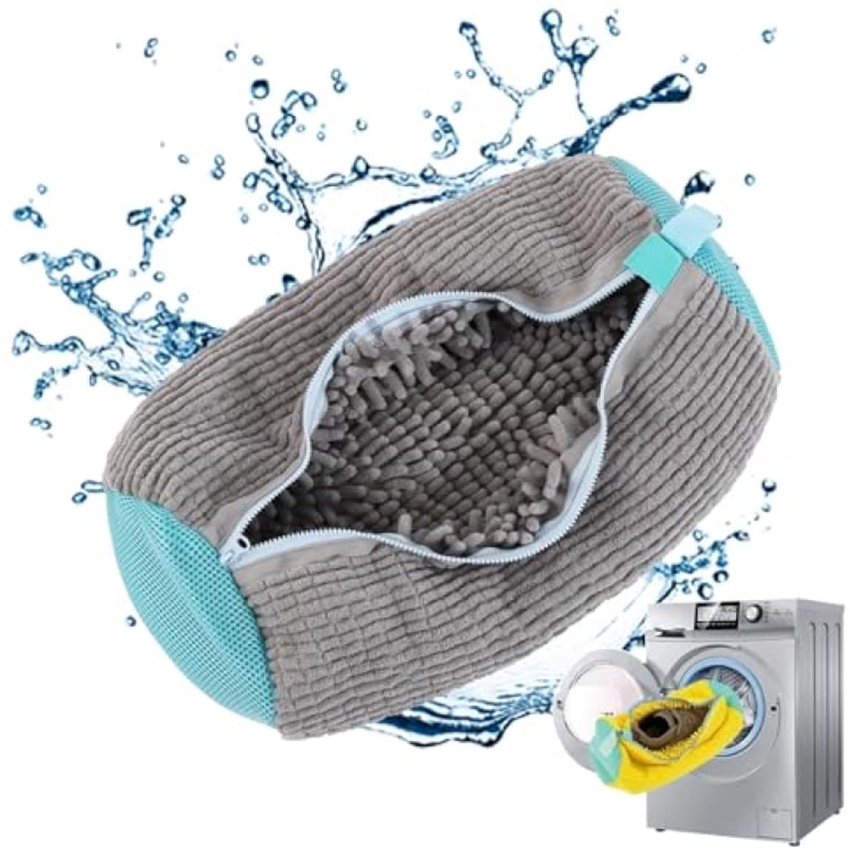 Schoenwaszak Wasmachine – wasnet voor schoenen met 360° reinigingskwast en ritssluiting, anti-vervorming, grijs — afbeelding 1