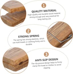 Handdoekenrek 2 stuks - Houten wasknijpers - Decoratieve ophanging - Sterk belastbaar materiaal - 31 cm lengte - Houtkleurig — thumbnail 3