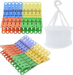 Wasknijpers Set - Kledingclips - Was Drogen - Sterke Grip - 40 Stuks - Wit en Kleuren — thumbnail 1