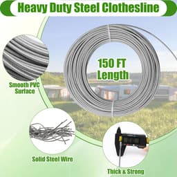 Outdoor Waslijn Kit, Waslijn Katrol Kit Inclusief 150FT Kleding Lijn/2 Katrol/2 Separator Spreader/Tekenmaker/4 Haken voor Outdoor Kleding — thumbnail 4