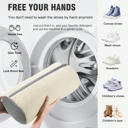 Herbruikbare waszak voor schoenen- waszak met ritssluiting voor sneakers- geschikt voor wasmachine en droger- extra lang en dik microvezel fleece- geschikt voor diverse schoenstijlen- gebroken wit. — thumbnail 4