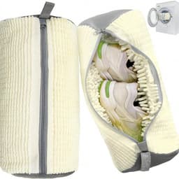 Herbruikbare waszak voor schoenen- waszak met ritssluiting voor sneakers- geschikt voor wasmachine en droger- extra lang en dik microvezel fleece- geschikt voor diverse schoenstijlen- gebroken wit. — thumbnail 1