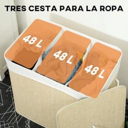 Scaleunion Luxe Bamboe Wasmand - met 3 vakken – wassorteerder met deksel - 144L met Deksel : Bruin — thumbnail 4