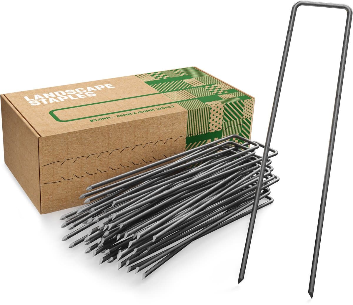GardenGloss® Grondankers Van Niet Verzinkt Staal (25 Stuks) - Stabiele Grondankers Voor Onkruidvlies, Tuinvlies, Schutting & Net - 150 mm Lang, 25 mm Breed, Ø 2.7 mm — afbeelding 1