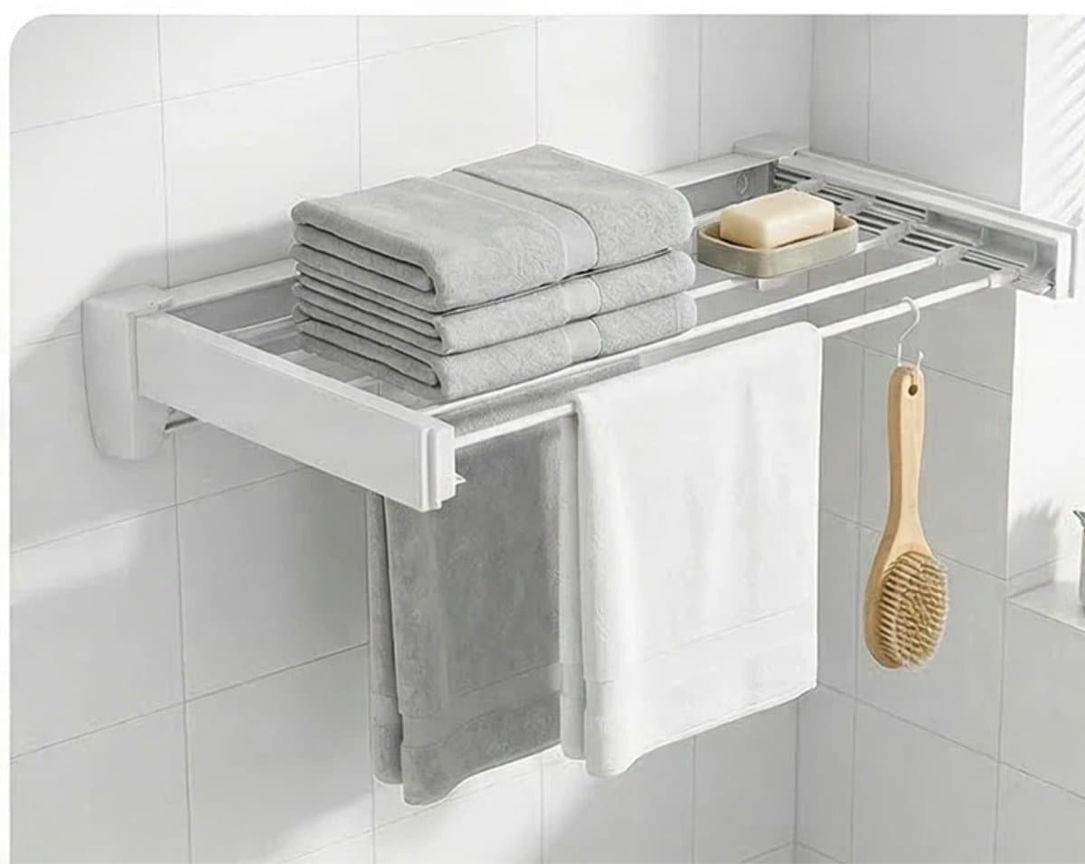 Linkforu Uitschuifbaar Droogrek - Was Hangrek - Wandmodel Met 5 Stangen - Ideaal Voor Balkon Badkamer En Wasruimte - 1 Mtr. — afbeelding 1
