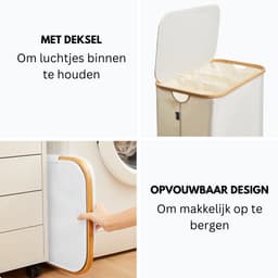 Alles & Co. XXL Wasmand 141 Liter - 3 Vakken Wassorteerder - Met Uitneembare Waszakken - Bamboe & Beige — thumbnail 3