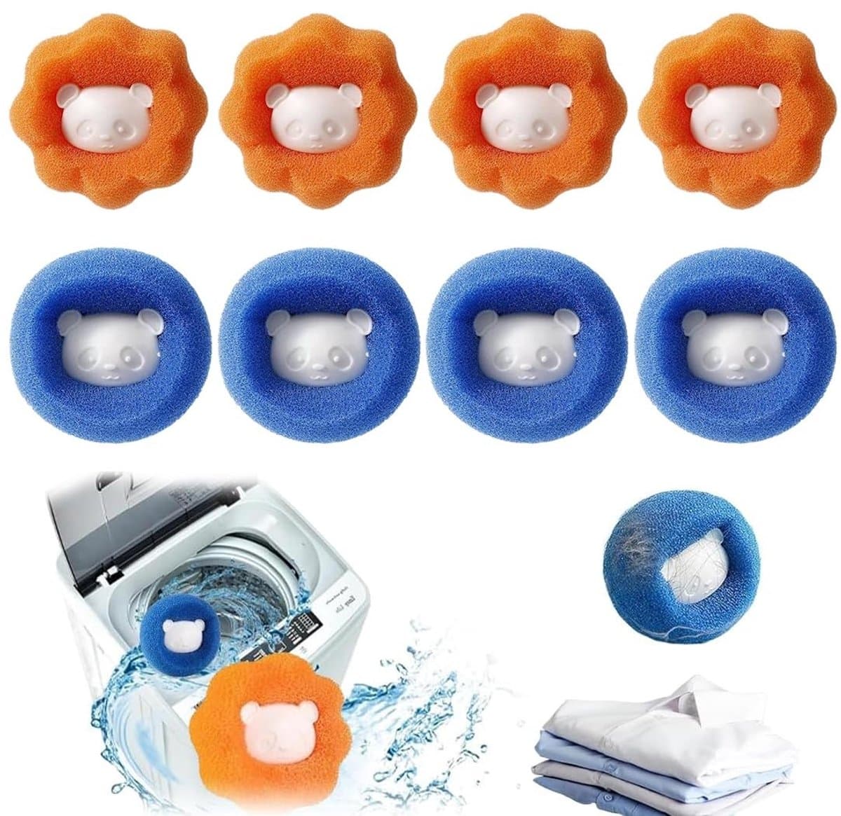 Golden crown - Haarvanger wasmachine - Herbruikbaar - Anti-klitten - 8 stuks - Wasbal voor honden en katten - Beschermt wasgoed - Kleur blauw en sinaasa... — afbeelding 1