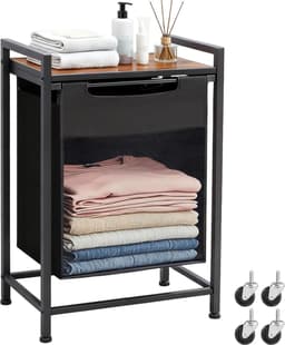 Wasmand Met Opbergplank 65L – Wasgoedmand Met Metalen Frame 50×33×72 cm – Wasmand Voor Badkamer en Wasruimte — thumbnail 1