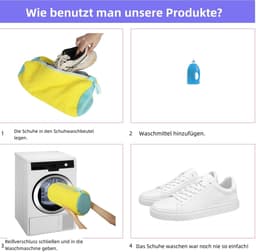 Dailygoody - Set van 2 schoenwaszakken - 360° reiniging - Schokabsorberend en geluidsreducerend - Geel - Herbruikbare waszakken - Geschikt voor wasmac. — thumbnail 5