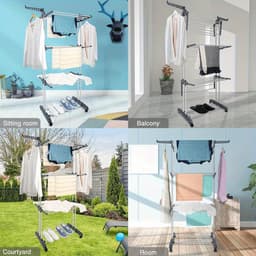4-laagse Droogkledingrek, 6 opvouwbare vleugels en 2 draaibare armen, stevig frame, geschikt voor binnen/buiten gebruik, draagbare kledinghanger, voor appartementen, slaapkamers, balkons, grijs. — thumbnail 2