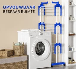 Somstyle Wasrek Inklapbaar - 170 x 75 x 64 CM - Droogrek - Droogtoren met Wieltjes - Blauw / Wit — thumbnail 2