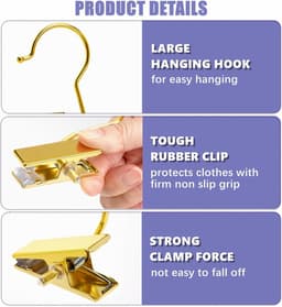 Set van 24 gouden laarzenclips voor kledingkast, laarzenhangers met haken, knijperhangers, wasknijpers, draagbare reiskleerhangers voor hoed, handdoeken, beha — thumbnail 5