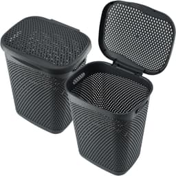 Wasmand met Deksel - Wasbox Linnenmand - Huishoudelijk Gebruik - Lichtgewicht Kunststof - 55 Liter Capaciteit - Grijs — thumbnail 1