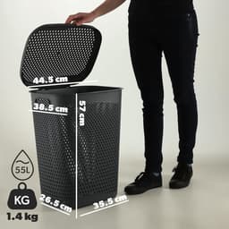 Wasmand met Deksel - Wasbox Linnenmand - Huishoudelijk Gebruik - Lichtgewicht Kunststof - 55 Liter Capaciteit - Grijs — thumbnail 4