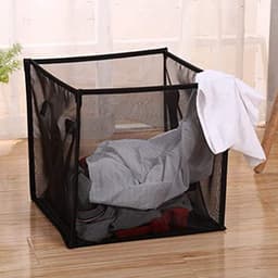 Opvouwbare Wasmand - Ademende Mesh Stof - Inklapbaar Lichtgewicht Waszak - Voor Badkamer, Slaapkamer, Studentenhuis - 33x33 cm - Zwart — thumbnail 5
