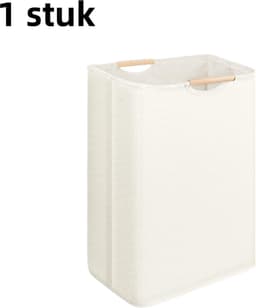 1 stuk - Wasmand - Katoen en linnen - Wasmand voor huishoudelijk gebruik - Handig - Opvouwbaar - Handzame opbergmand - Houten handvat - 30*30*40 cm - Gebroken wit — thumbnail 1