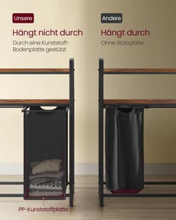 Jensaro Wasmand 3 Waszakken - Wasorganizer - 2 Planken 3 Vakken - 3x40 Liter - 92.5x92x33 cm - Bruin Zwart - Was sorteerder — thumbnail 4