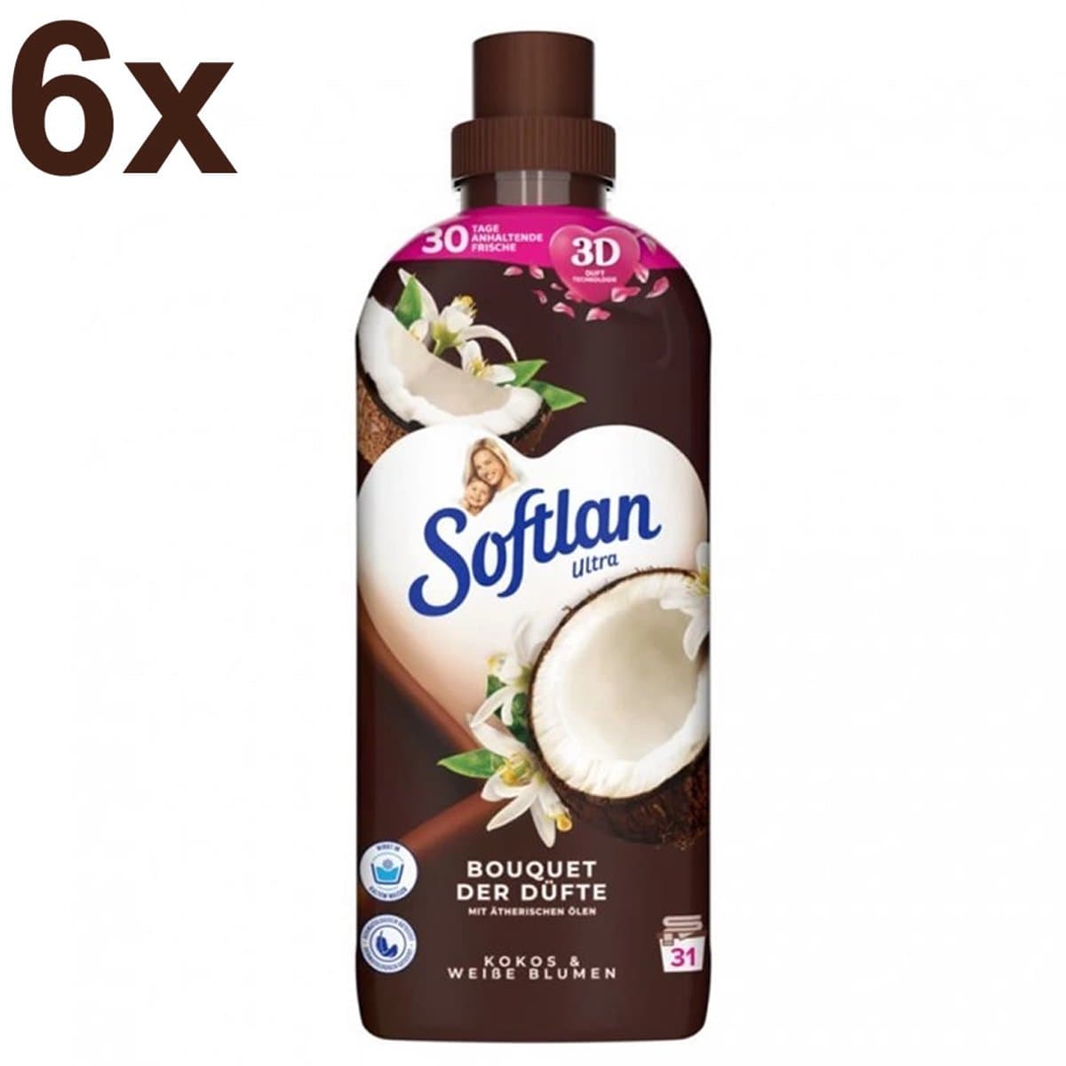 Softlan Ultra Kokos Wasverzachter Bundel 6 x 650 ml – 3D Geurtechnologie – Langdurige Frisheid – 186 Wasbeurten — afbeelding 1