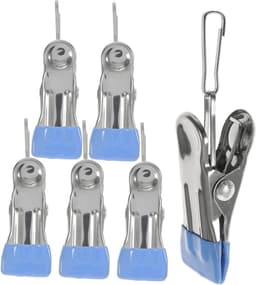 Wasknijper Hanger - Kledingclips - Drogen en Opbergen - Roestvrij Staal - 6 Stuks - Blauw — thumbnail 1
