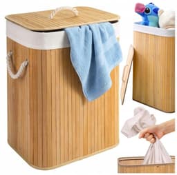 Bamboe Wasmand 80 Liter met Deksel – Dubbele Wasbox voor Donkere en Lichte Was — thumbnail 3
