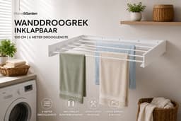 Home&Garden Wanddroogrek Inklapbaar 100 cm Wit - 6 Meter Drooglengte - Wasrek Hangend - Wandmontage voor Binnen en Buiten — thumbnail 4