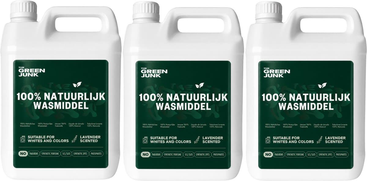The Green Junk - 100% Natuurlijk Wasmiddel 5L Navulling (3-pack) - Zonder Synthetisch Parfum - Wasmiddel Sensitive - Vloeibaar Baby Wasmiddel - Voordeelverpakking - 501 Wasbeurten — afbeelding 1