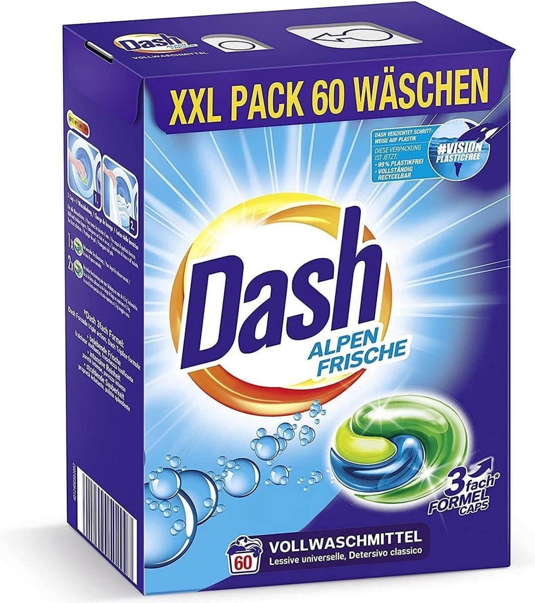 Dash 3in1 Pods - Alpenfris - Wasmiddelcapsules - XXL-Pack Witte Was 4x60 (240) Wasbeurten — afbeelding 1