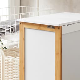 Roossentials wasmand - Opvouwbare wasmand - Wasmand met deksel - Waskist - Wasbox - MDF wit geschilderd- Hout - Bamboe - Tot 80 kg — thumbnail 5