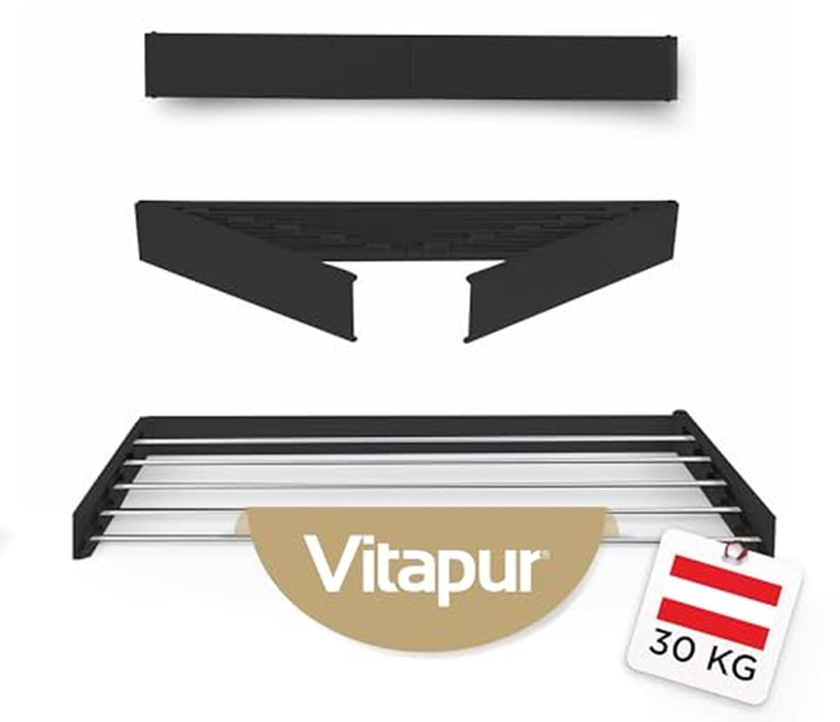 Vitapur Drying Rack Wall - Extendable Wall Dryer with 4m Drying Surface - Stainless Drying Rack for Balcony - Space Saving Towel Dryer - Drying Line Extendable - EU Brand — afbeelding 1