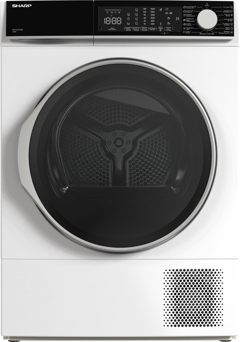 Sharp KDNL2S7WEBE – warmtepomp droger – energie label E – 12 kg – 15 programma’s – trommelverlichting – links en rechts draaiend – 8 sensor technologie – wit — afbeelding 1