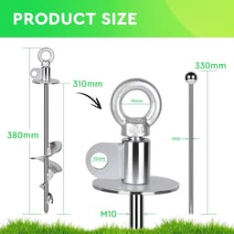 Grondanker Hond - Hondenlijn Anker - Veilig Buiten - 360 Graden Ring - 38 cm - Zilver — thumbnail 2