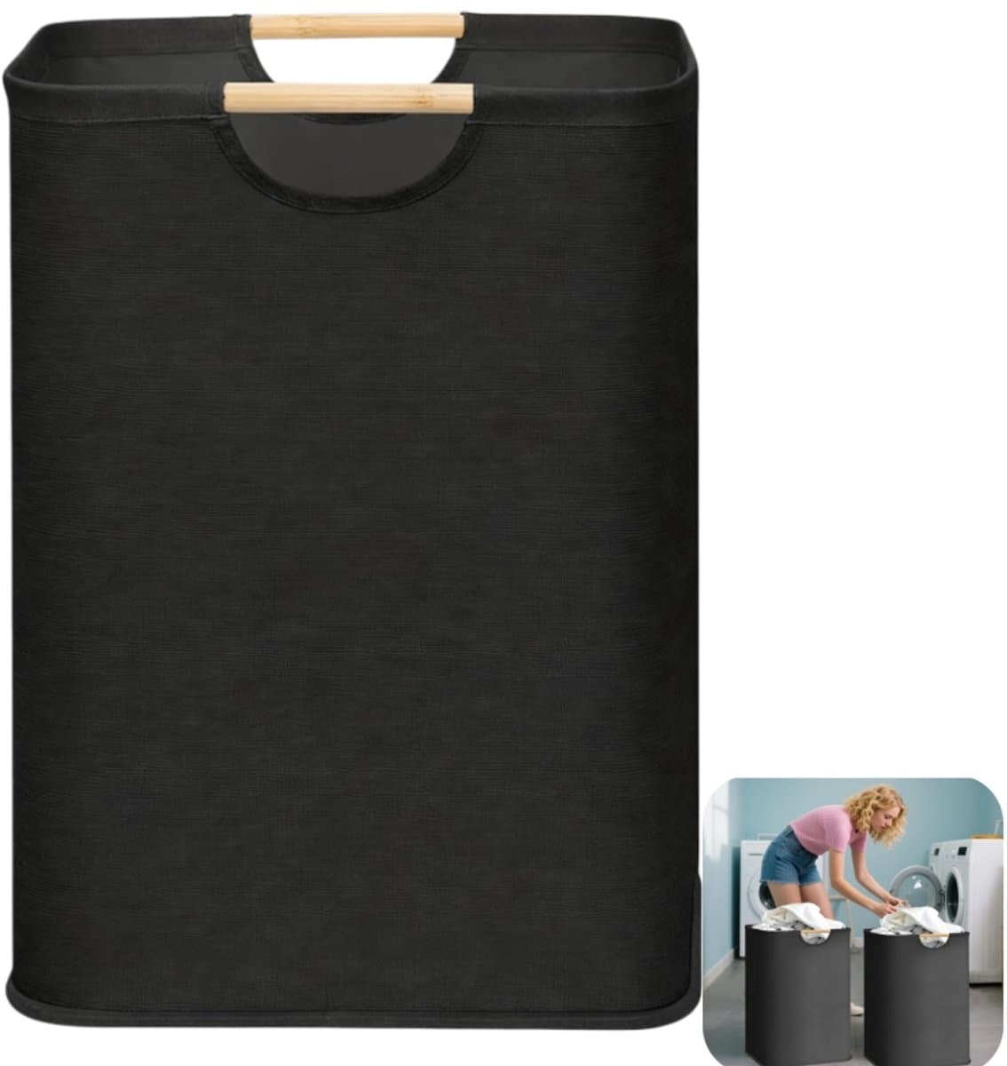 Wasmand - wasmand - opbergmand - kledingmand - opvouwbaar - geschikt voor het opbergen van kleding en speelgoed - slaapkamer - badkamer - woonkamer - kinderkamer - zwart - 40*30*60cm — afbeelding 1