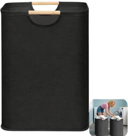Wasmand - wasmand - opbergmand - kledingmand - opvouwbaar - geschikt voor het opbergen van kleding en speelgoed - slaapkamer - badkamer - woonkamer - kinderkamer - zwart - 40*30*60cm — thumbnail 1