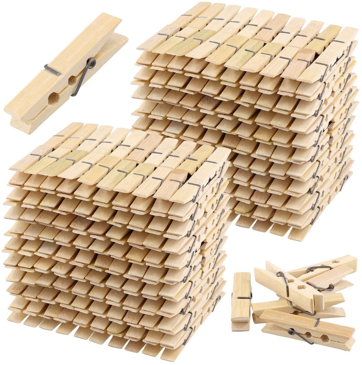 Dailygoods- Bamboe Haringen 500 Stuks - Kleine Houten Wasknijpers - Duurzaam - Compact - Winddicht - Hoogwaardig Materiaal — afbeelding 1