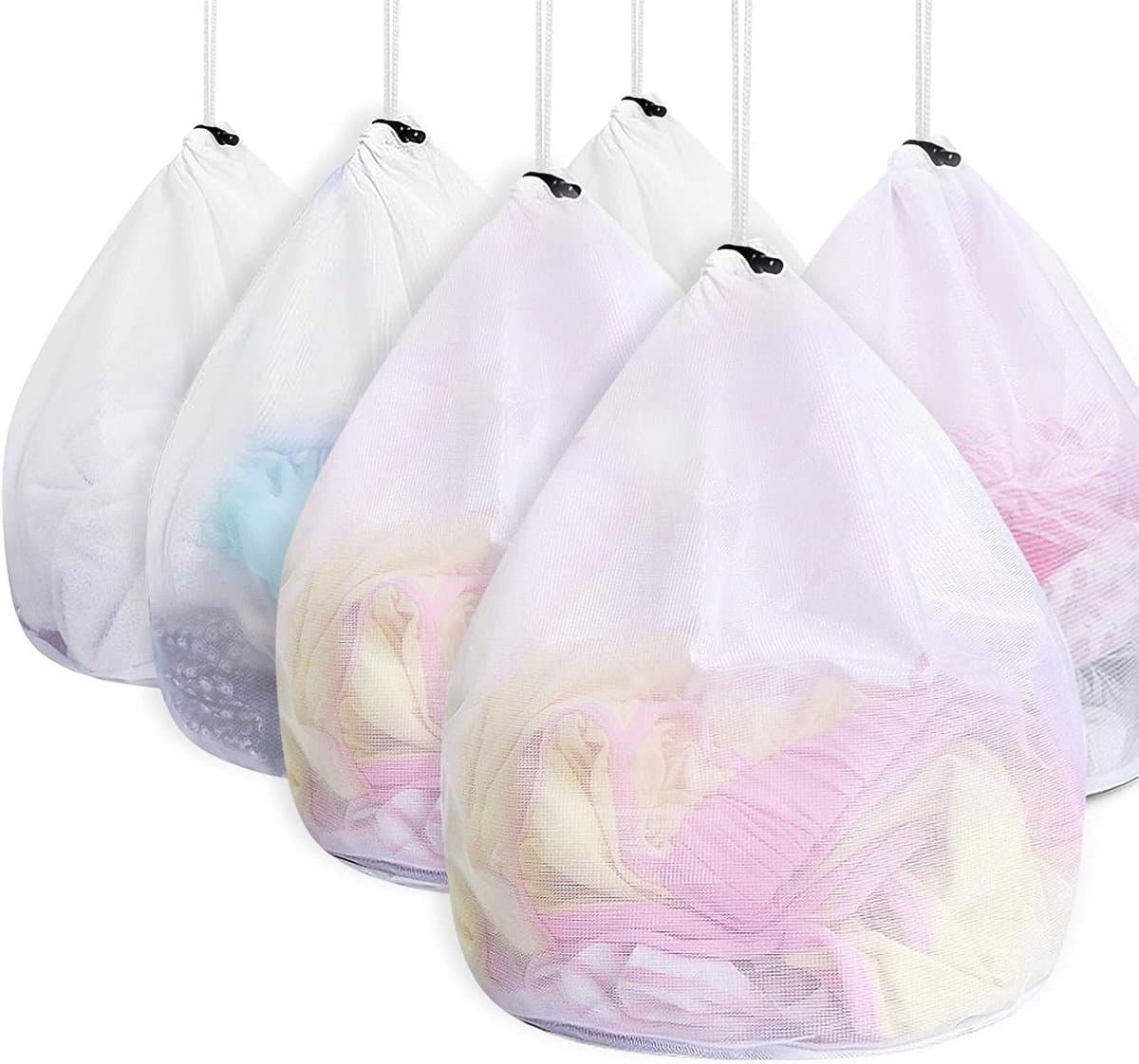 Wäschesäcke Set - Wäschebeutel Waschmaschine - 6 Stuks Diverse Maten - Kordelstopper en Ademend Net - Voor Babykleding Reizen en Delicate Was - Wit — afbeelding 1