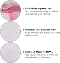 Dames Ondergoed Wasmachine Net - BH Beschermhoes Set - 3 Stuks Roze - Ademend Polyester met Rits - Voor Kousen en Babykleding - Reizen en Thuisgebruik — thumbnail 5