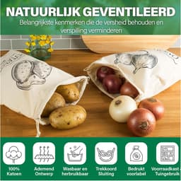 Opbergzakken Groente - Aardappel en Ui - Vers Houden - Natuurlijk Katoen - 40x30cm 5kg - Natuurlijk — thumbnail 3