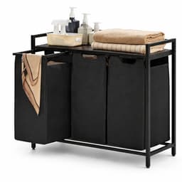 CYRO - Wasmand 3 Vakken - Wassorteerder - Wasmand Zwart - Wasmand Kast - 3 Oxford Stof Zakken - Uitschuifbaar - 114L - Zwart — thumbnail 1