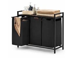 CYRO - Wasmand 3 Vakken - Wassorteerder - Wasmand Zwart - Wasmand Kast - 3 Oxford Stof Zakken - Uitschuifbaar - 114L - Zwart