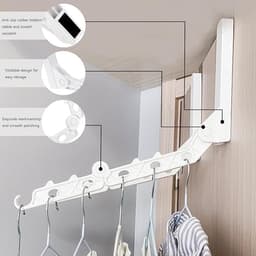 Reiskledingrek, kledingrek om achter de deur te hangen, ruimtebesparend kledingrek, uittrekbaar wandrek met haken, ideaal voor kamperen, vakantie, binnen, hotel en buiten. Set van 2. — thumbnail 5