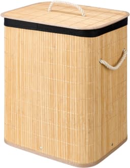 Kipit Wasmand van bamboe - 2x - zwart / bruin - 60 liter - 40 x 30 x 50 cm - met deksel - met binnendoek — thumbnail 5