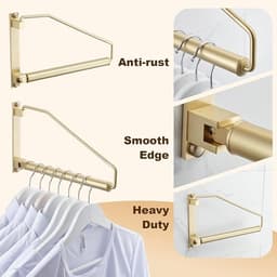 Uittrekbaar Wand Kledingrek Ruimtebesparend, voor wasruimte en Kast, geborsteld goud, Messing, 30,5 cm — thumbnail 4