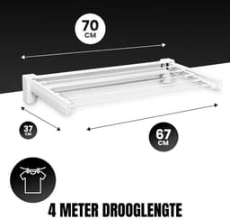 Nexvo® Wanddroogrek Inklapbaar - Wanddroogrek - Wit- ‎‎37cm x 70cm x 11 cm; 1.2 kg — thumbnail 4